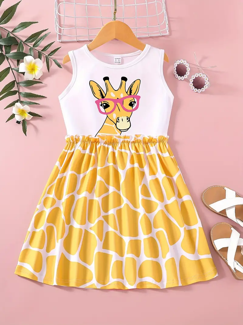 toddler girls cute clothes mini summer stylish floral printing dress girl sleeveless cartoon giraffe print dresses 1 6 years details 3