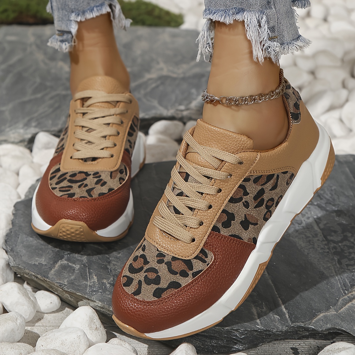Women's Leopard Print Sports Shoes, Fashion Lace Up Low Top Running  Trainers, All-Match Walking Sneakers