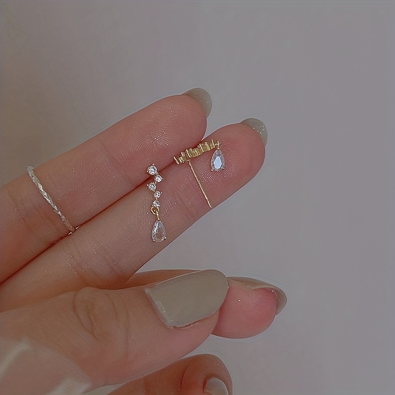 Long Water Drop Zircon Stud Earrings, 14K Plated