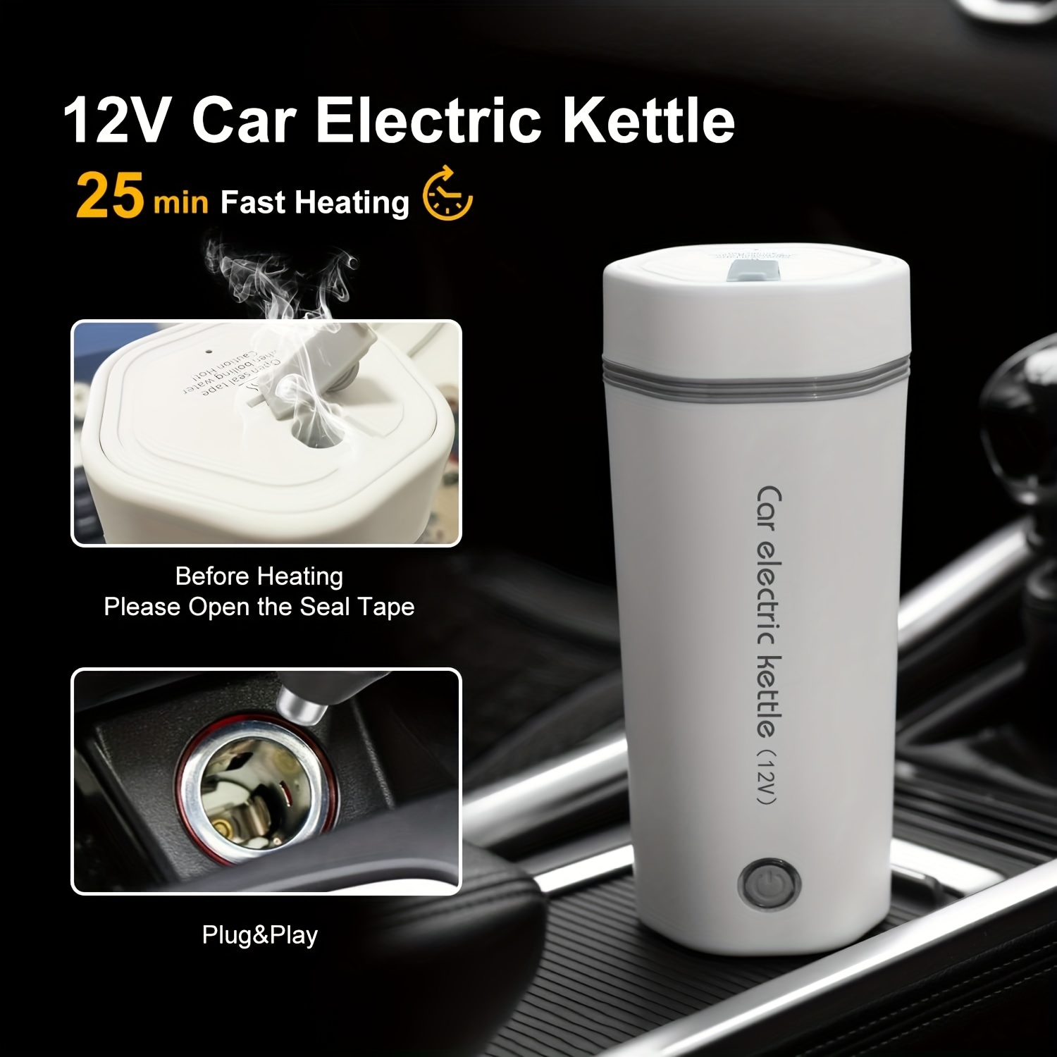 Voiture bouilloire électrique chauffage tasse Portable en acier inoxydable  allume-cigare voiture bouilloire tasse électrique voyage Thermos 