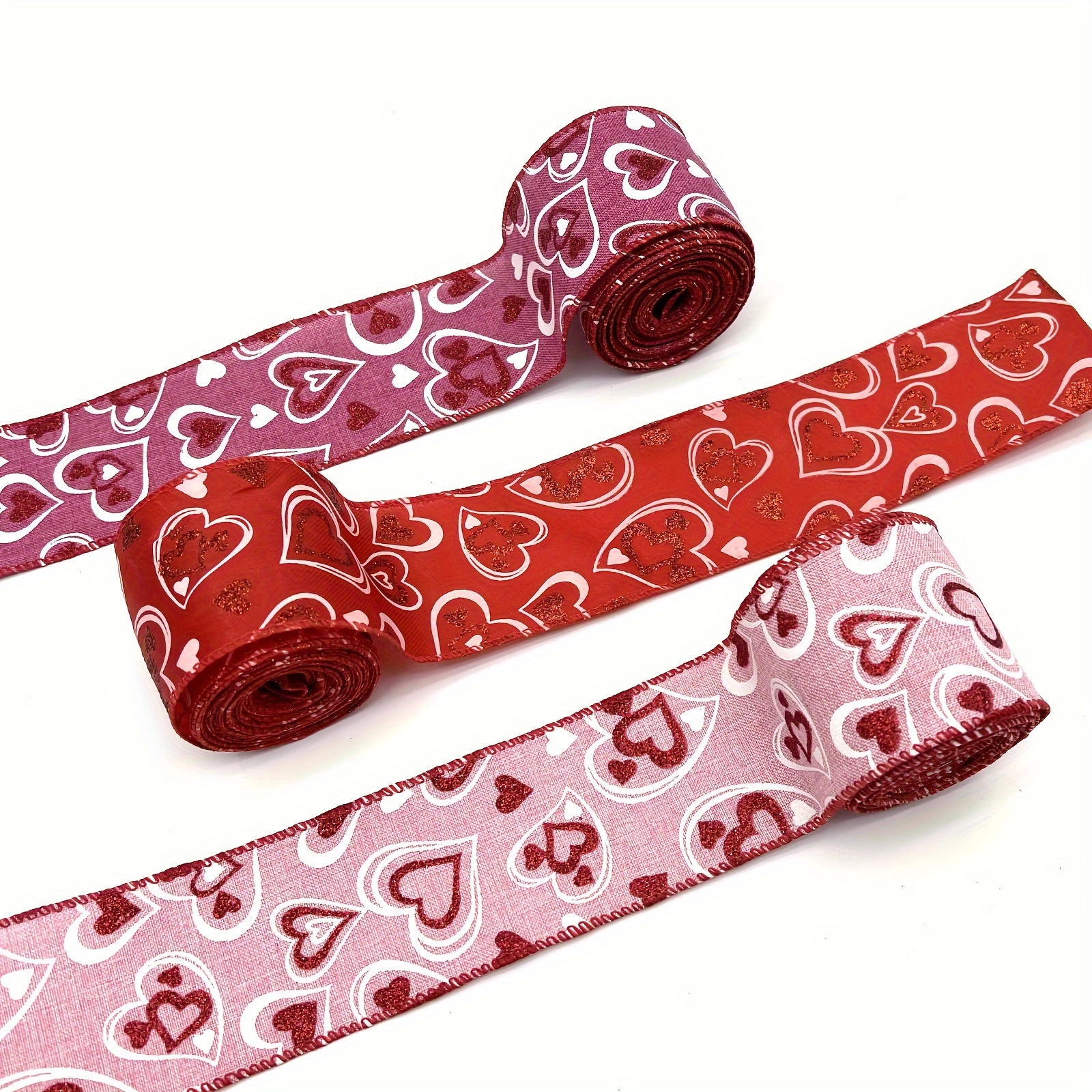 5 Yards Hearts Pattern Wired Edge Burlap Ribbon Valentine - Temu