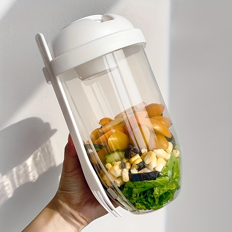 Portable Salad Meal Shaker Cup With Fork And Salad Dressing Holder