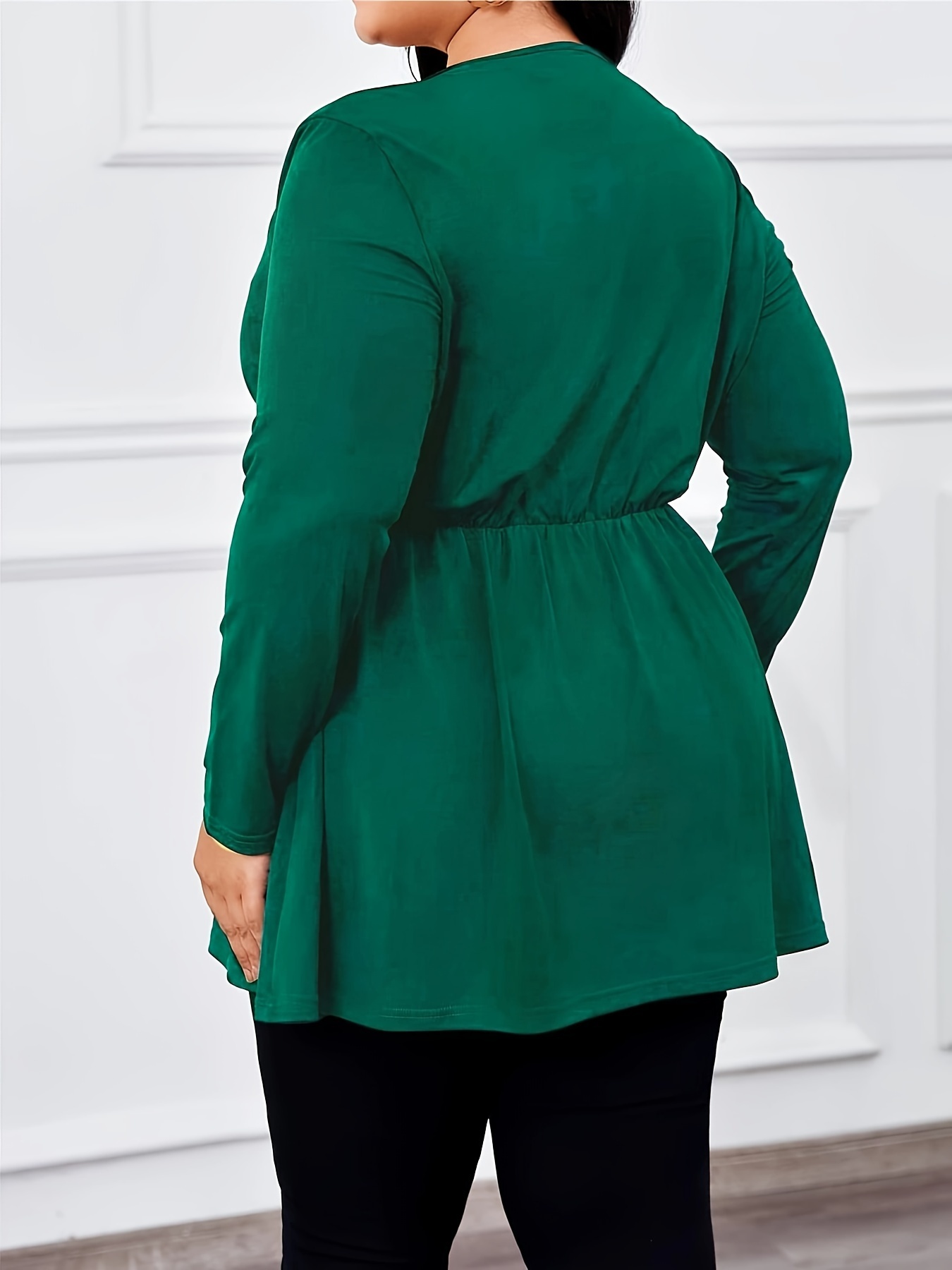 Plus Size Casual Top Women's Plus Solid Long Sleeve Surplice - Temu Canada