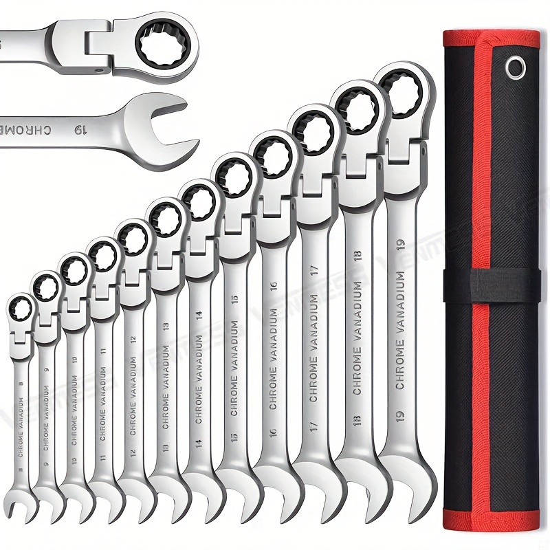 

1set 8-19mm Activity Head Ratchet Wrench, Combination End Wrench Set, Aluminum Alloy Hand Tool Socket, Key Ratchet Wrench Set
