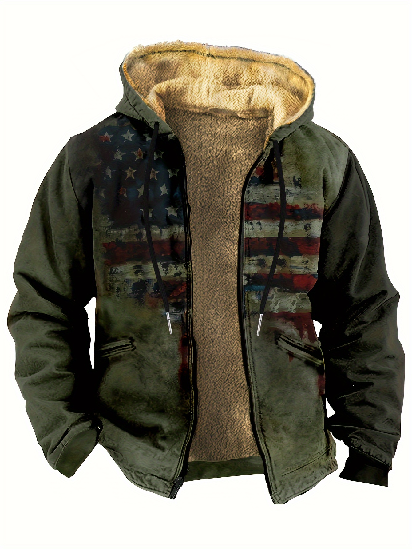 Vintage Style Warm Fleece Coat, Men's Casual Hooded Warm Thick Jacket For  Fall Winter
