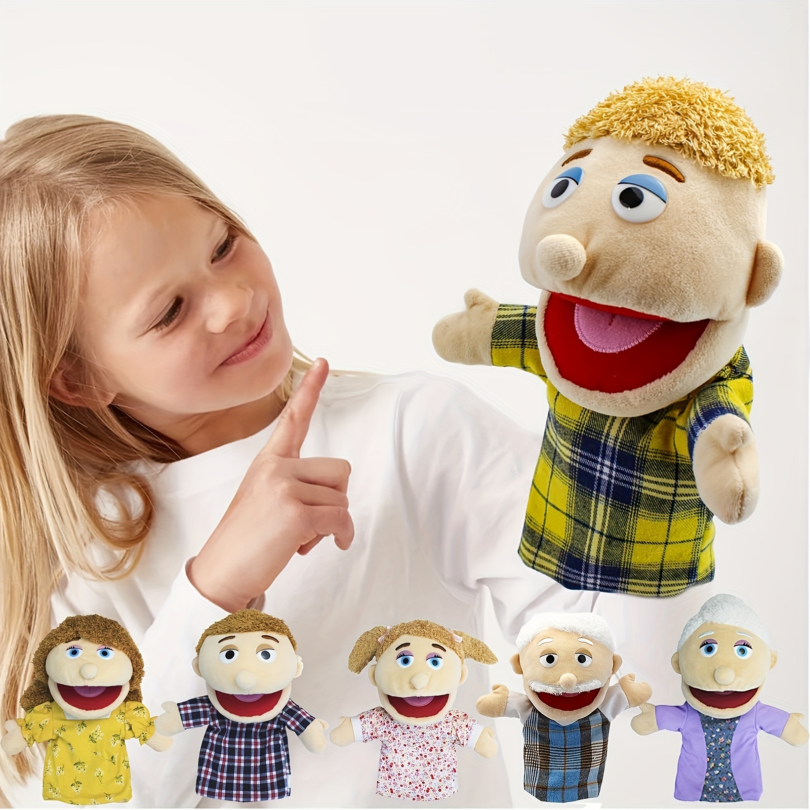 

Family Hand Puppets, Puppets For Role Paly Family Members 13.4 Inch Multi-ethnic Puppets Plush Soft Hand Puppets Family Puppets Story Toys, Christmas Halloween Thanksgiving Gift