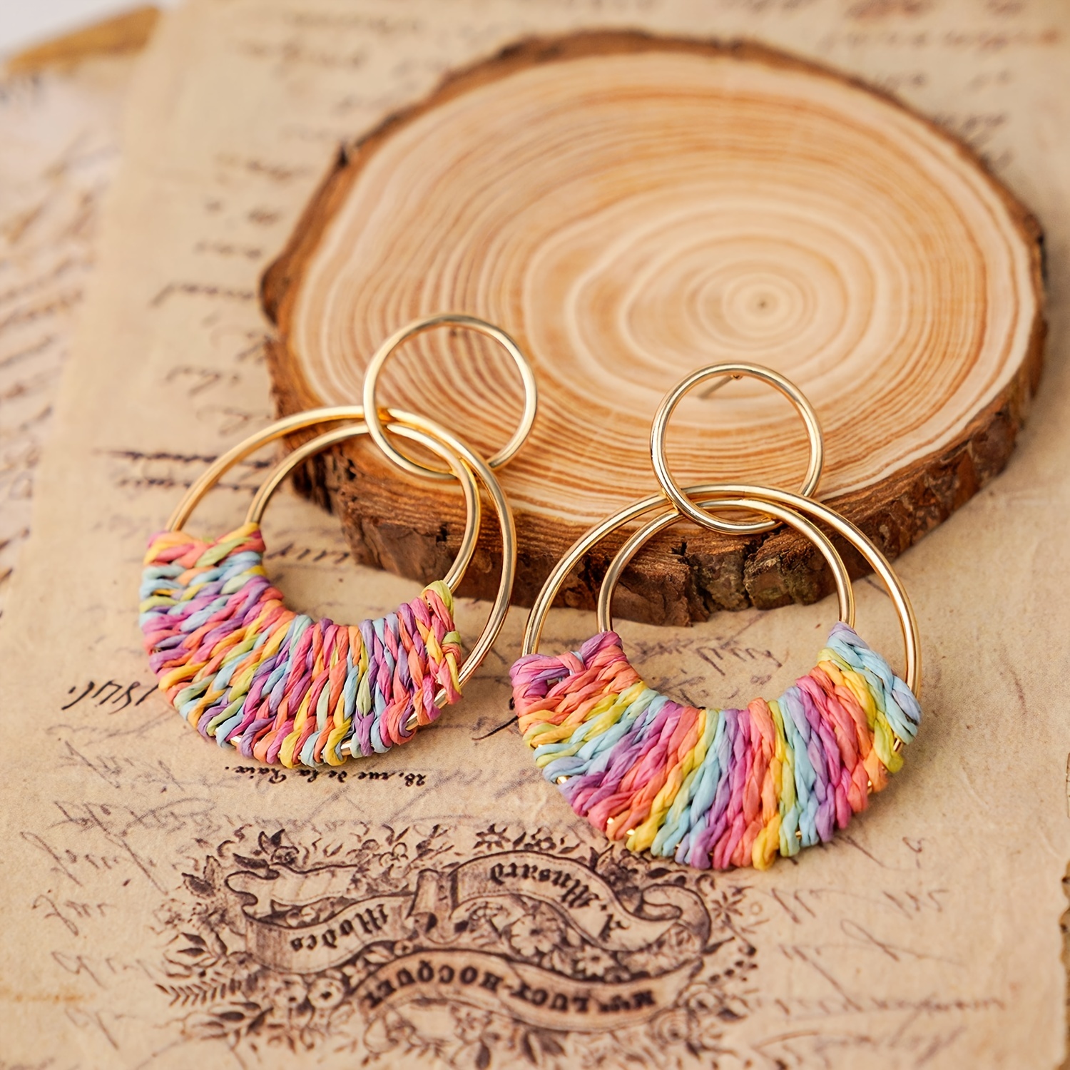 Raffia Tassel Hoop Drop Boucles d'oreilles Handmade Fashion