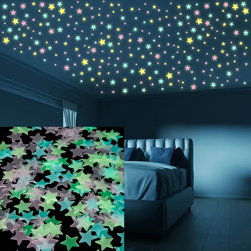 Pegatinas de pared de estrellas coloridas luminosas que brillan en la  oscuridad, decoración del hogar, pegatinas