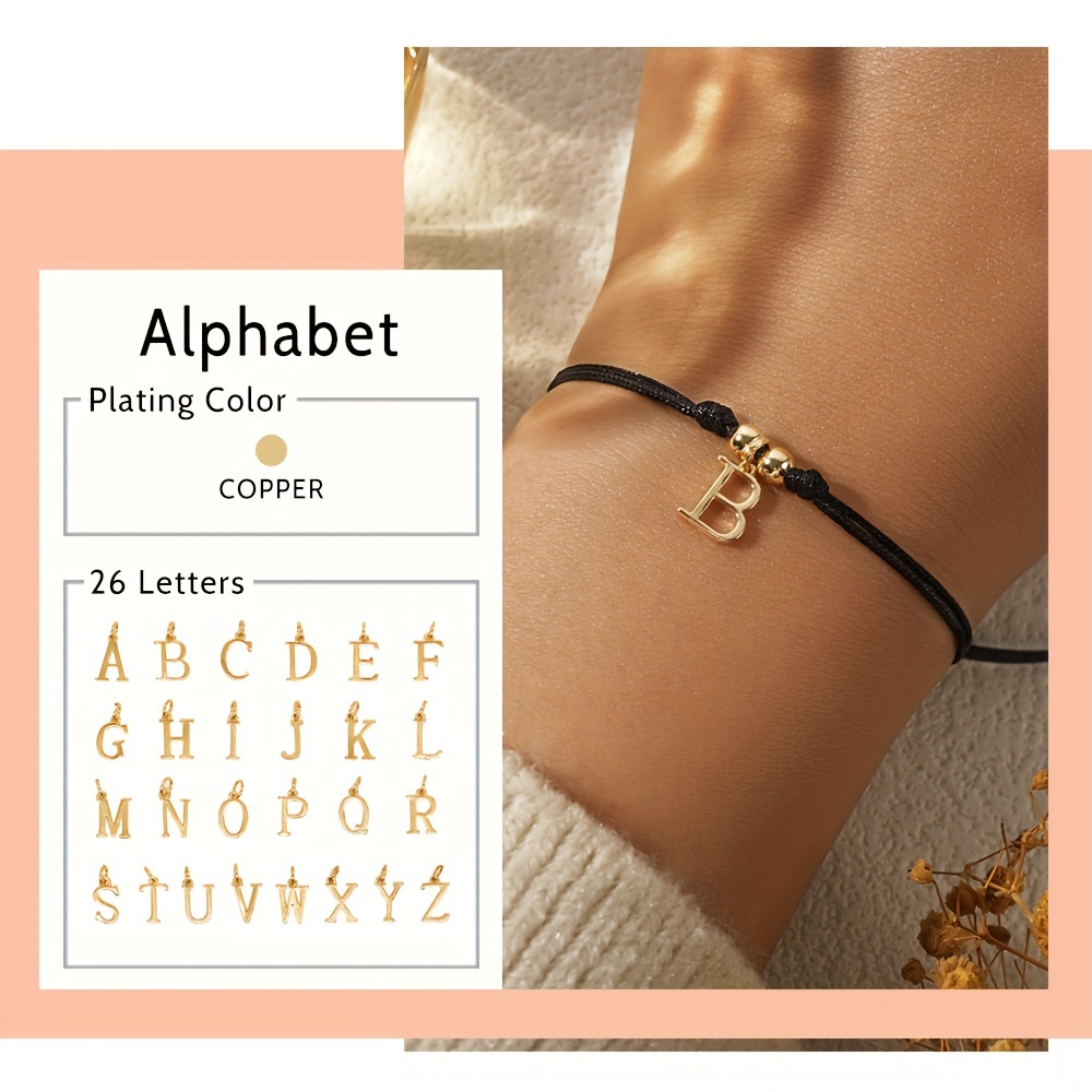 Pulsera Cuerda Negra Trenzada Alfabeto Inglés Diseño Nicho - Temu