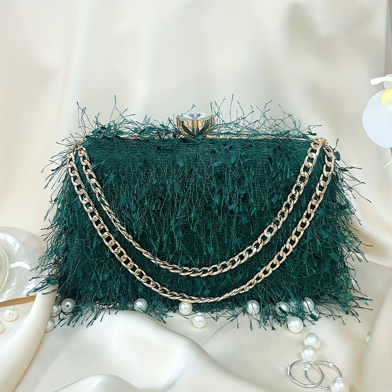 Feather Womens Evening Decor Chain Bag Clutch Box Stylish Fashion Ladies