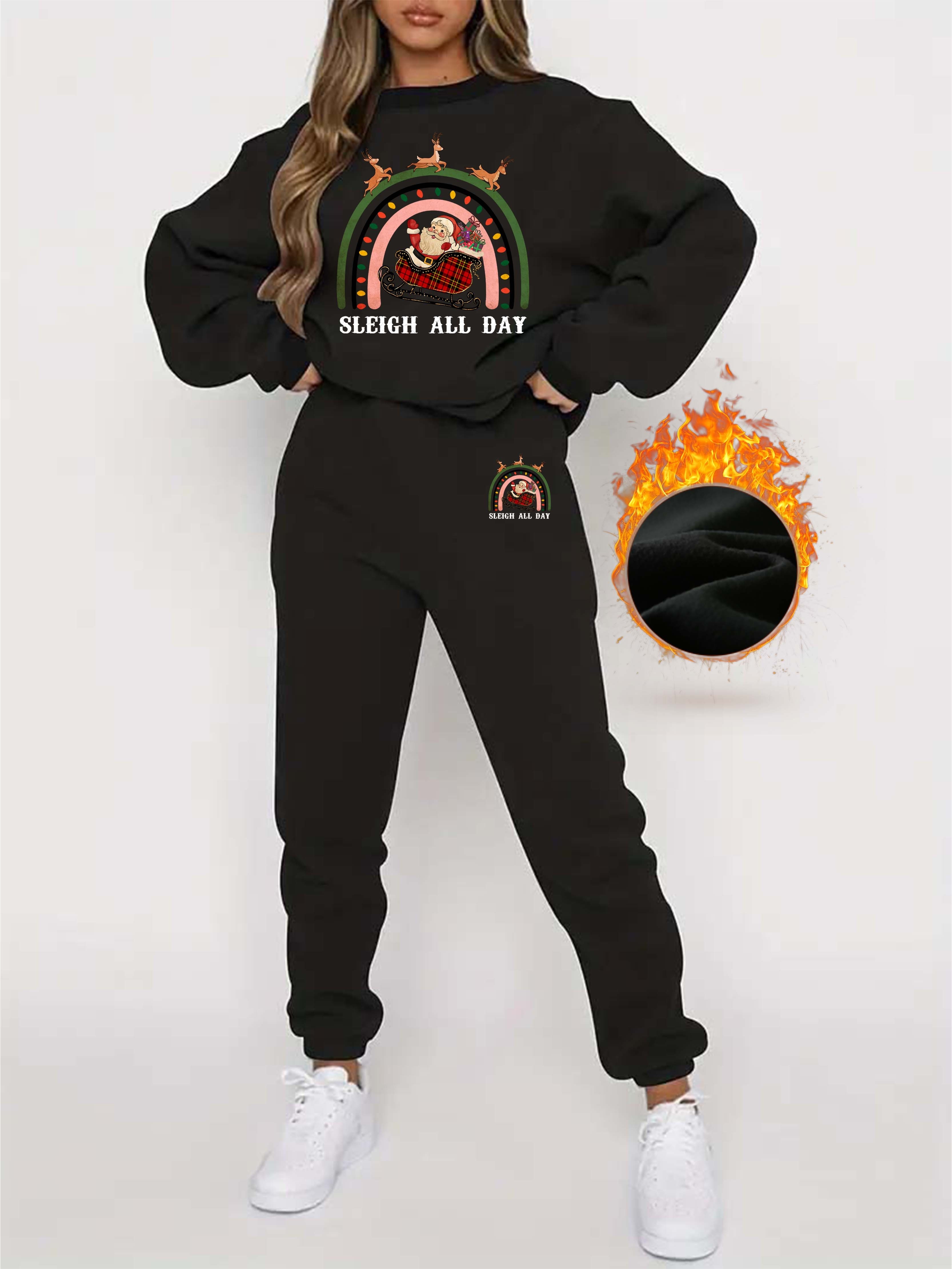 Casual Graphic Print Warm Fleece Two piece Pants Set Long - Temu United  Kingdom