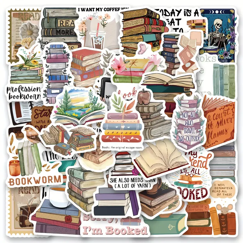 61pcs Vintage Book Stickers, Vinyl Waterproof Stickers For Laptop,  Skateboard, Water Bottles, Computer, Phone, Cartoon Stickers, Free  Shipping For New Users