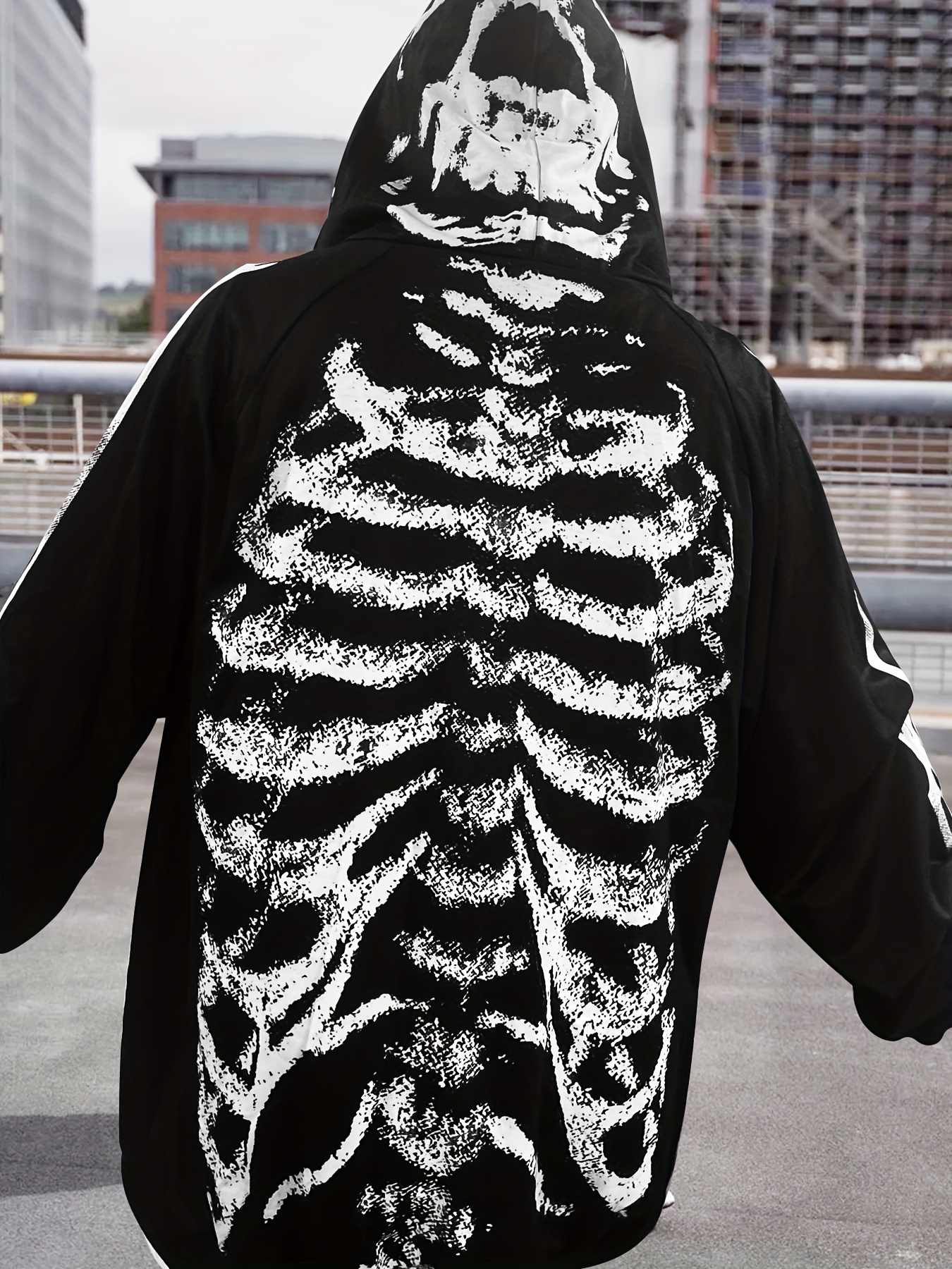 サイズL【SANKUANZ】Skeleton Print Hoodie Zipper