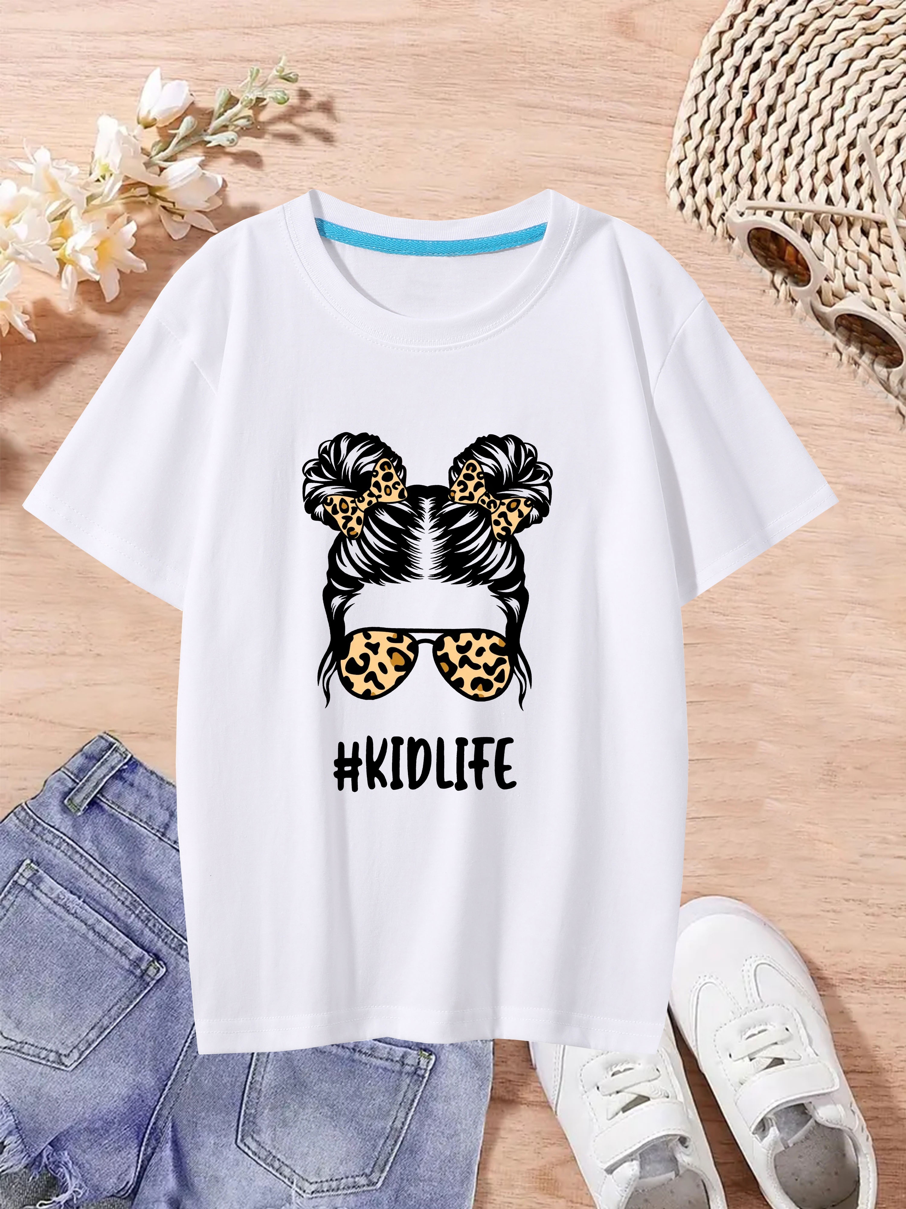 Girls Round Neck T shirt Leopard sassy Print Short Sleeve - Temu