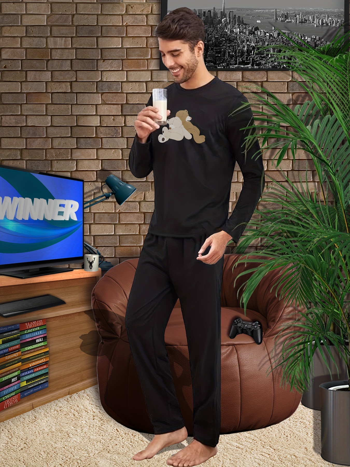 Men's Casual Long Sleeve T shirt Trousers Loungewear Set - Temu