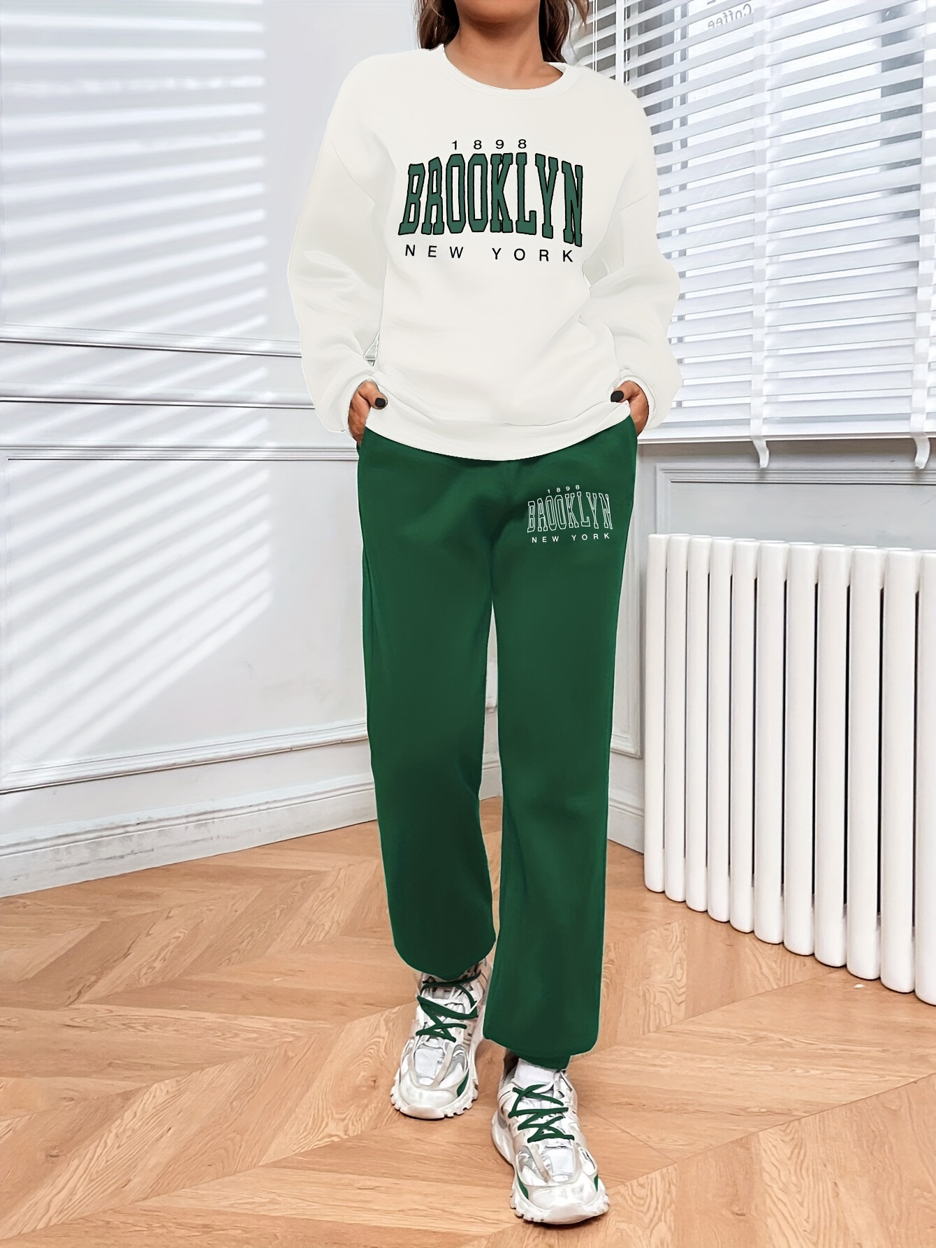 Casual Color Block Two piece Set Letter Print Sweatshirt - Temu