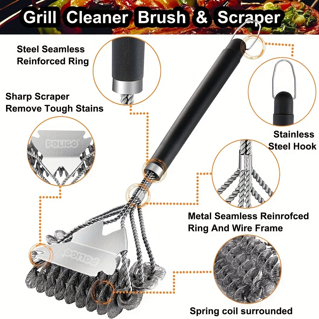 Grill Cleaner Brush Scraper Safe Bbq Brush Replaceable Cleaning Bristle  Free Stainless-Steel Grates Barbecue Cleaner Brush
