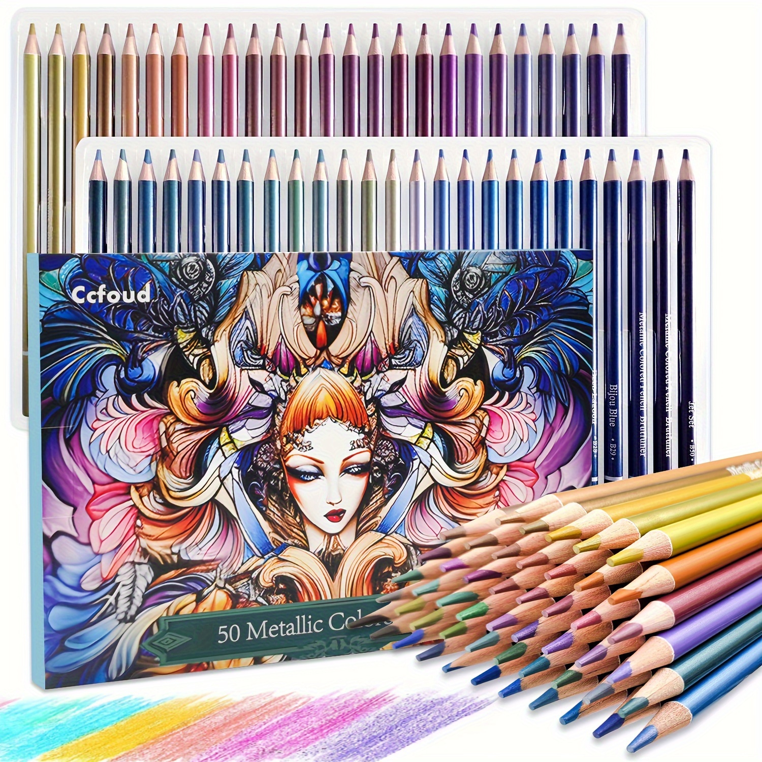 Ccfoud Metallic Colored Pencils For Adult Coloring, Set Of 50 Drawing  Pencils, Soft Core With Vibrant Color, Ideal For Drawing, Blending  Professional