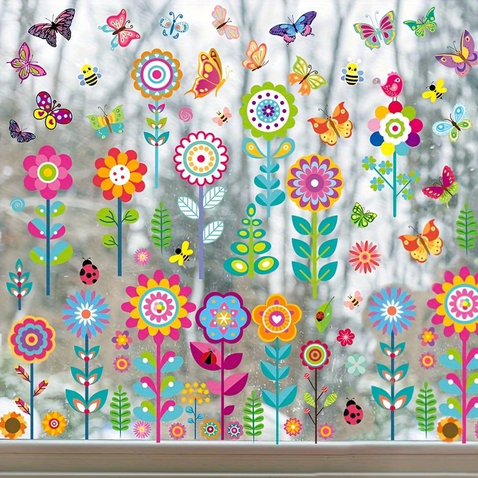 

99pcs Flower Window Stickers, Double Sided Butterflies Stickers For Living Room Bedroom Glass Home Decoration