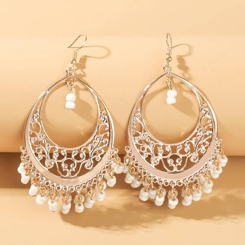 boho beaded womens dangle drop earrings handmade hollow ethnic tassel earrings 1 pair