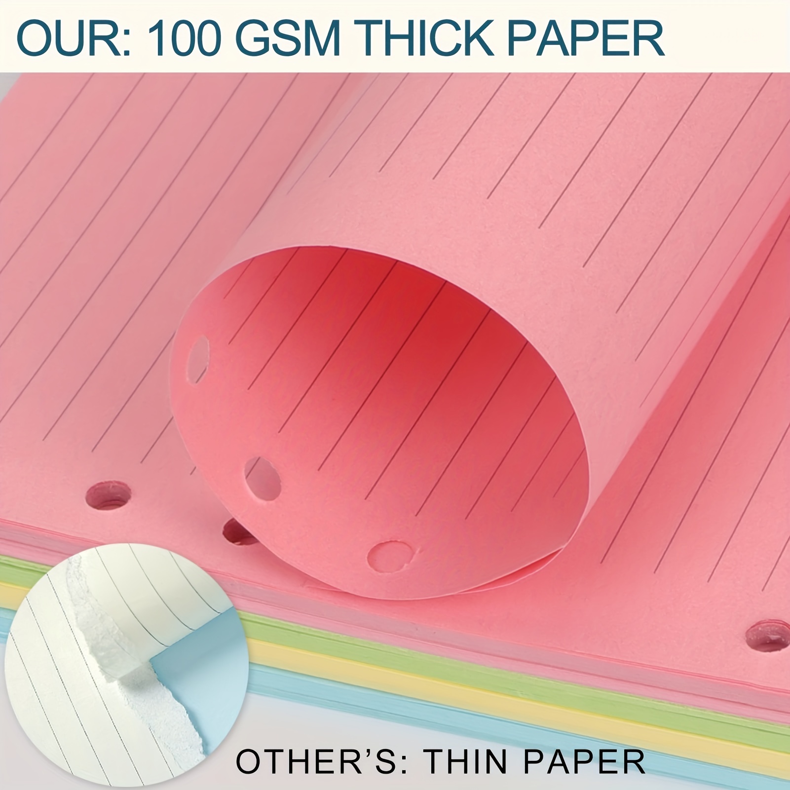 100 Sheets A5 Colorful Refill Paper 6 Hole Filler Inserts
