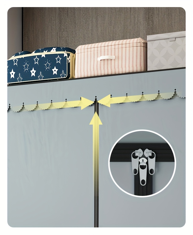 1pc simple clothes storage wardrobe with drawer and dust proof curtain steel tube easy assembly closet large capacity clothes cabinet furniture for household bedroom entryway clothes storage organization details 3