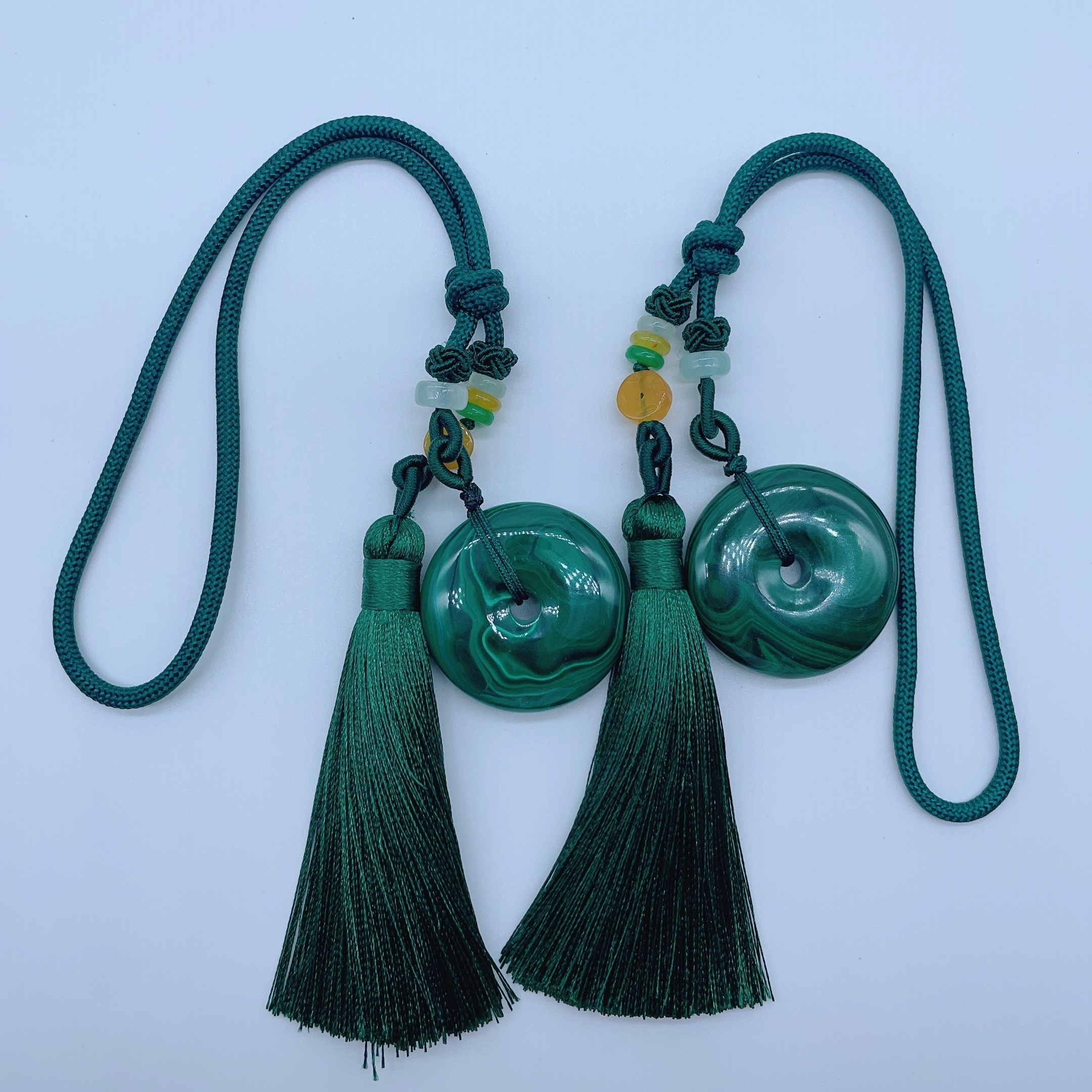 Natural Malachite Pendants with Tassels