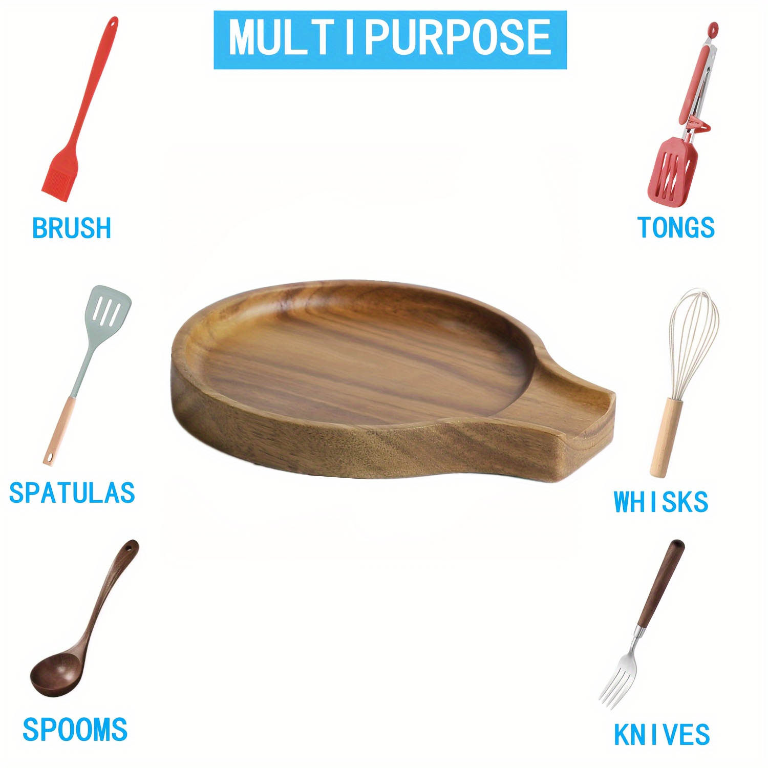  Zulay - Soporte para cuchara de madera de acacia para cocina,  soporte de cuchara de madera suave para estufa con pies de silicona  antideslizantes, soporte perfecto para espátulas, cucharas, pinzas y