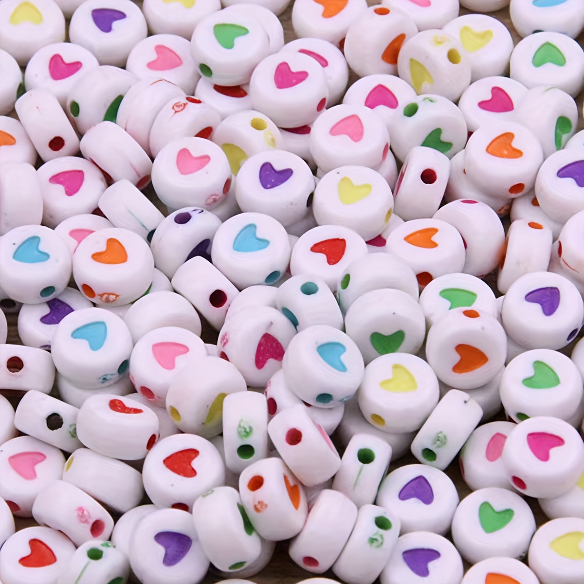 About Mixed Color Love Heart Pattern Acrylic Round Beads For - Temu