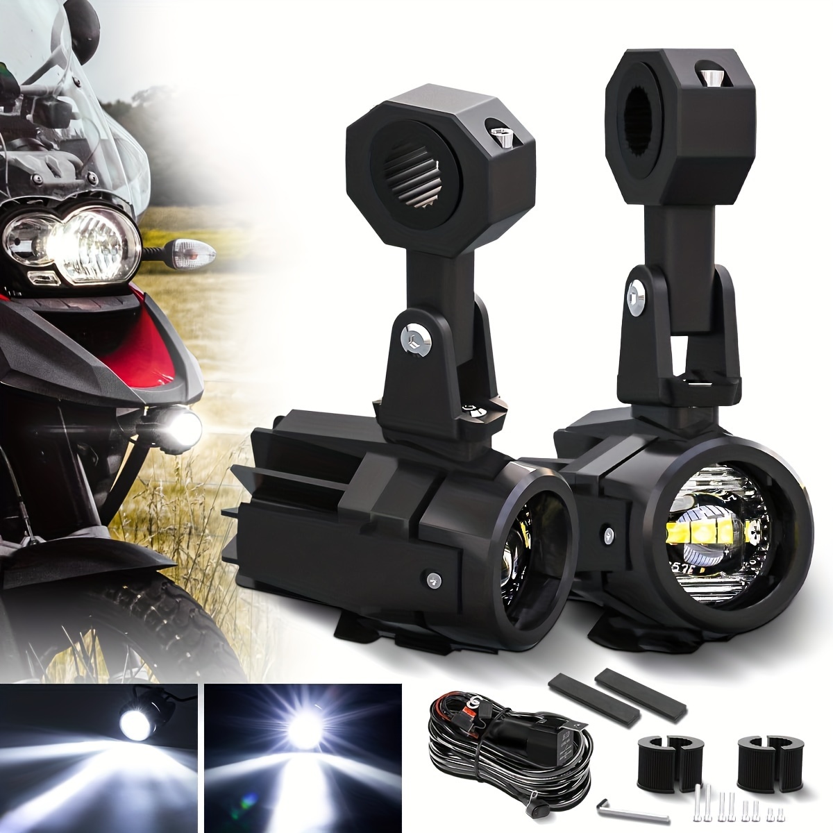2Pcs Motorrad LED Scheinwerfer Zusatzscheinwerfer Nebelscheinwerfer +  Schalter