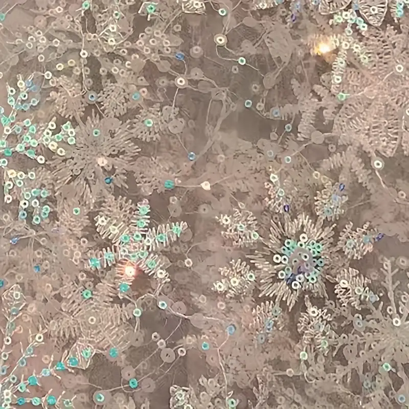Spring And Summer Mesh Sequin Embroidery Fabric Snowflake - Temu