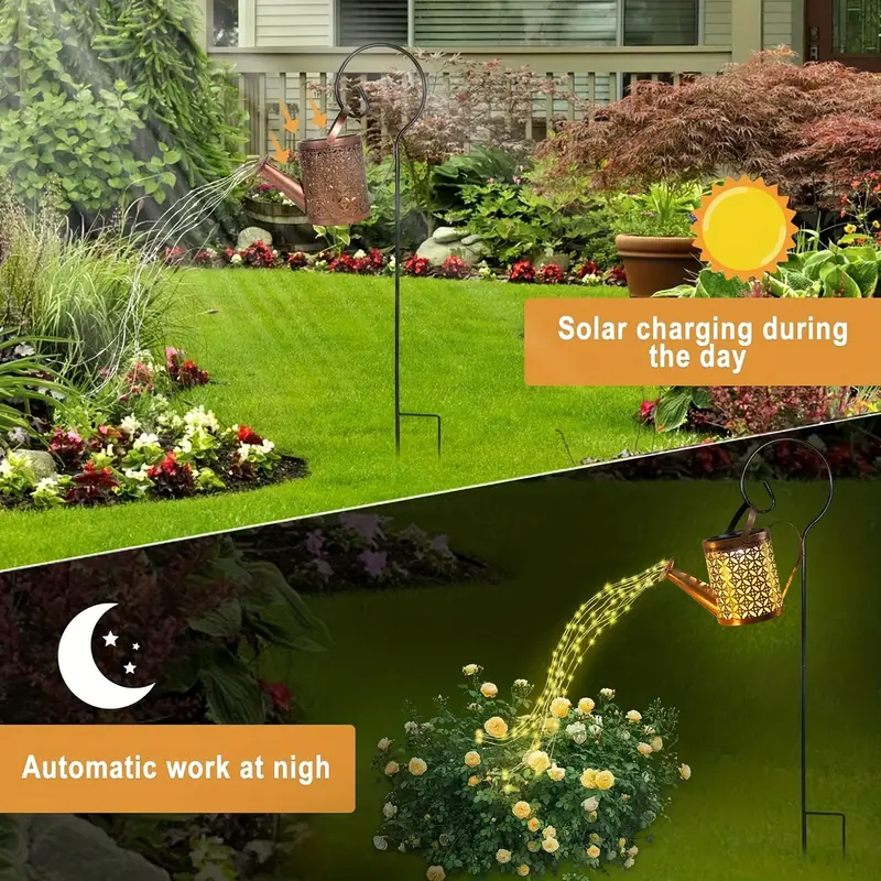 1pc solar watering can with lights solar lanterns outdoor hanging waterproof garden decor flash warm light with stand solar lights outdoor garden decorative retro metal solar garden lights yard decorations for lawn path patio halloween decorations lights outdoor details 3