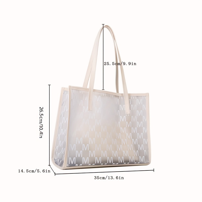 Transparent Letter Print Tote Bag, Large Capacity Clear Shoulder Bag,  Women's Stylish Handbag With Inner Pouch For Travel & Beach - Temu