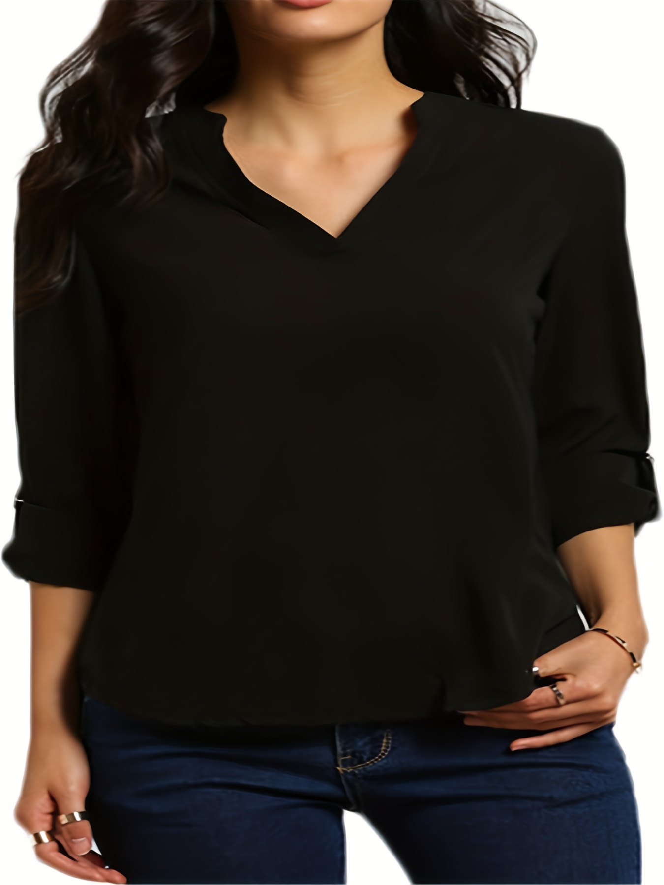 Plus Size Casual Blouse Women's Plus Solid Long Sleeve - Temu