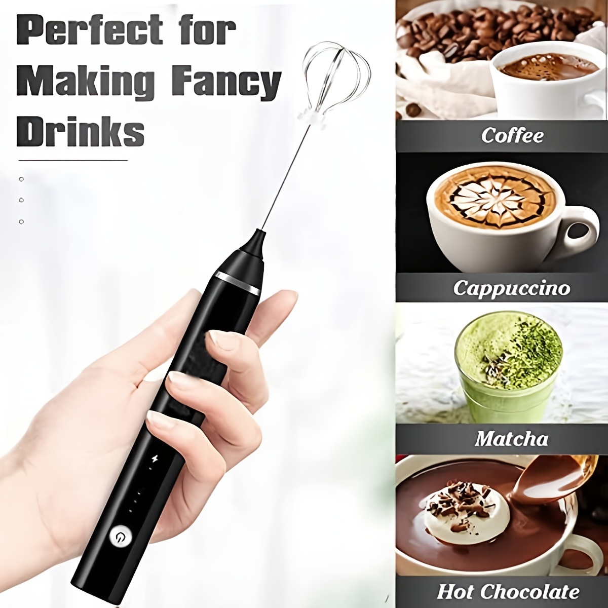  Espumador de leche, espumador de leche eléctrico recargable de  mano, 3 carga USB ajustable, se puede utilizar para bebidas de proteína de  café a prueba de balas, batidor de café Matcha (