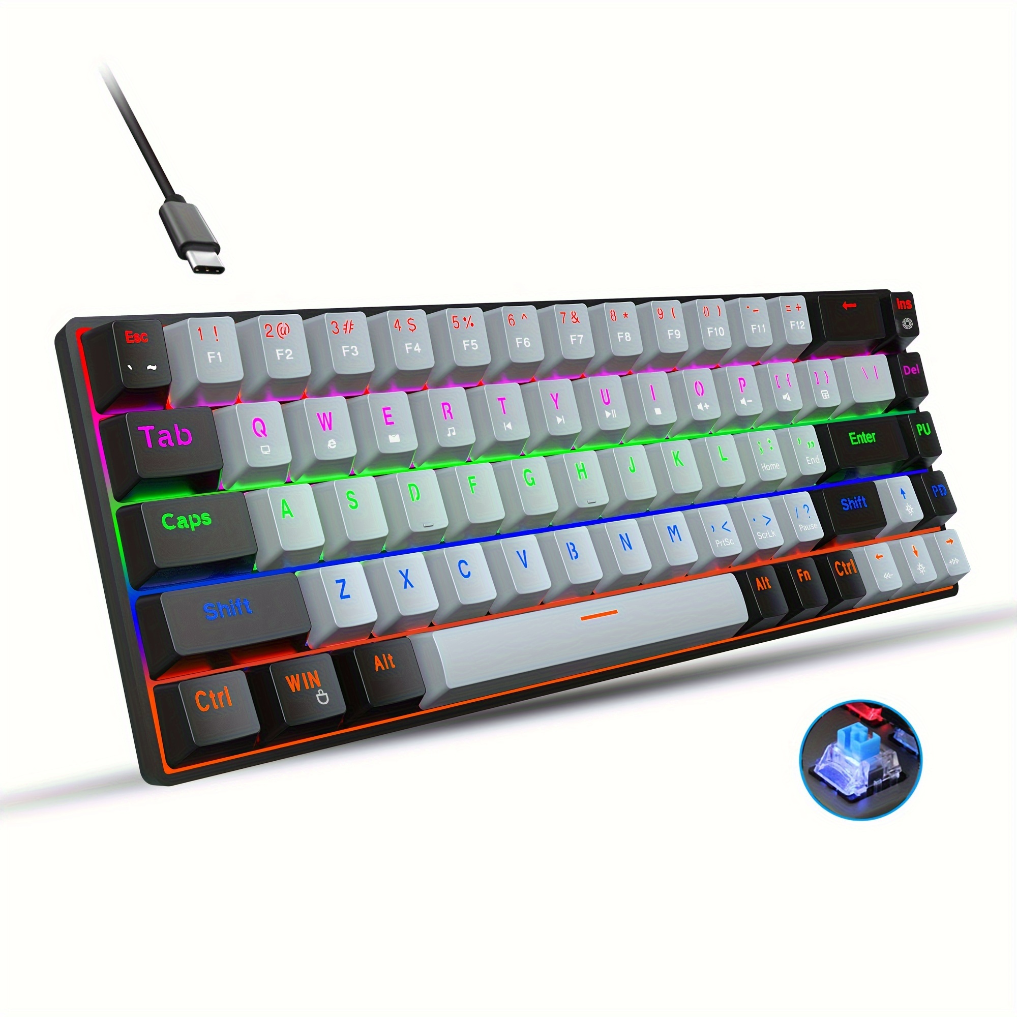 60% Wired Gaming Keyboard Small Rgb Backlit - Temu