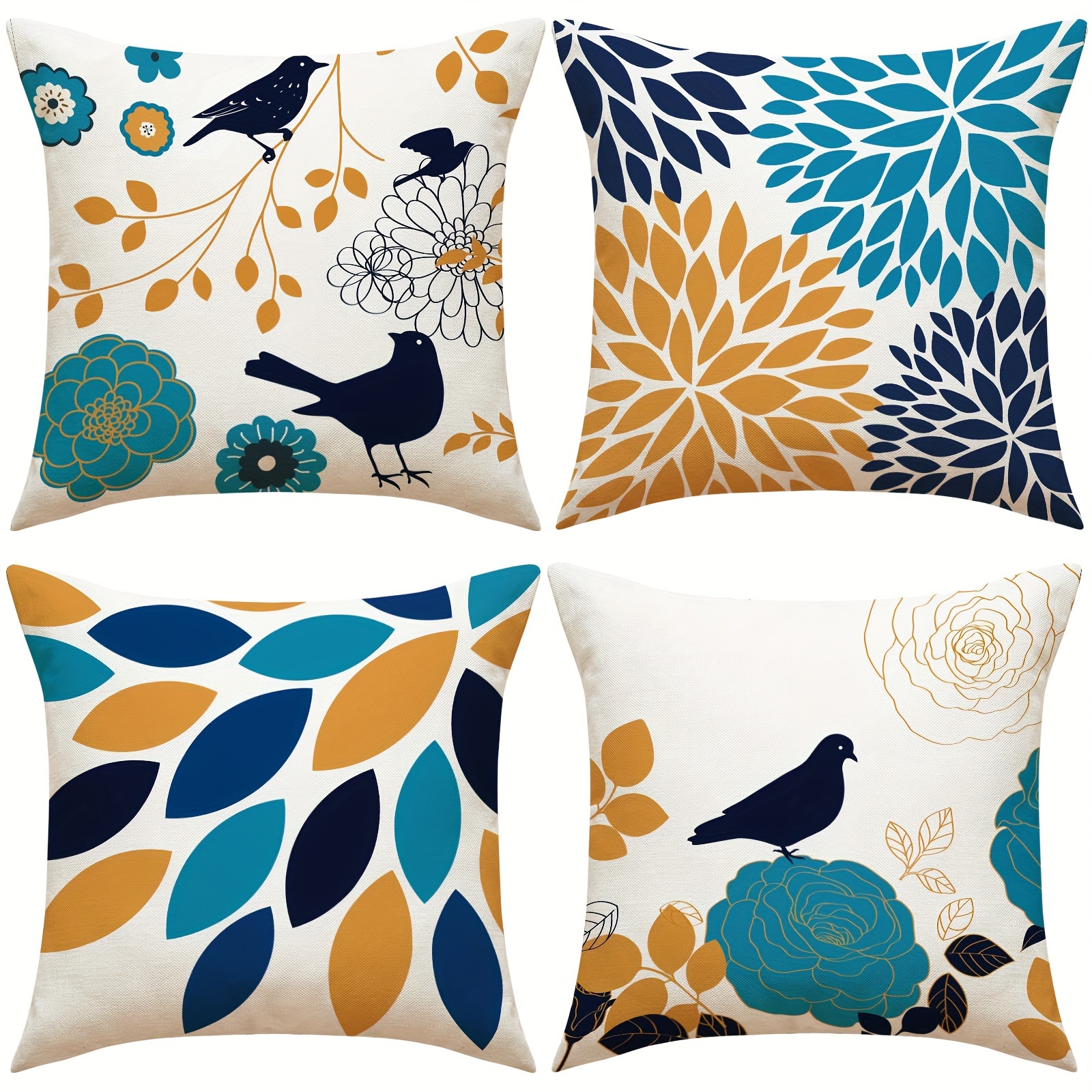 

4pcs Linen Blend Geometric Patterns Bird Flower Pillowcases Home Decor, Room Decor, Bedroom Decor, Living Room Decor, Sofa Decor (pillow Insert Not Included)