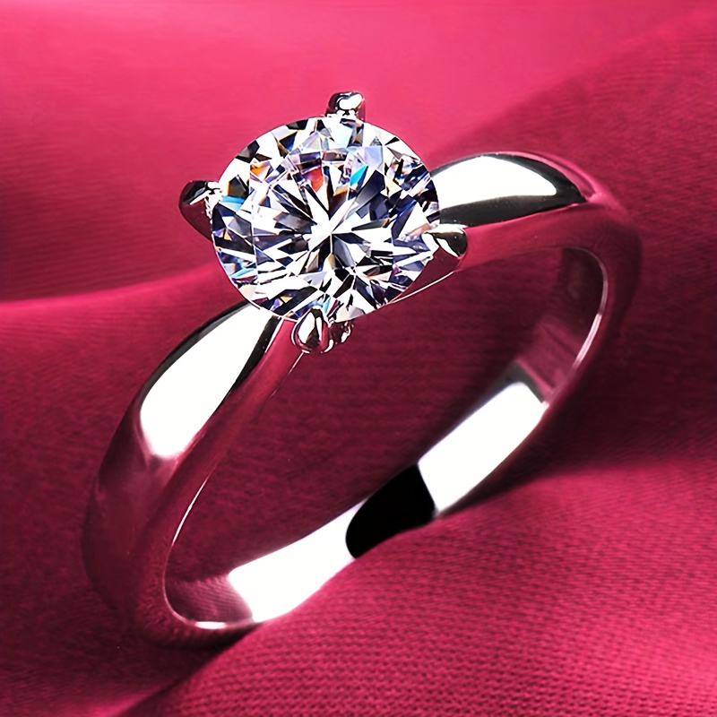 

Elegant Solitaire Promise Ring Silver Plated Inlaid Shining Zirconia Symbol Of Beauty And Nobility Engagement/ Wedding Ring