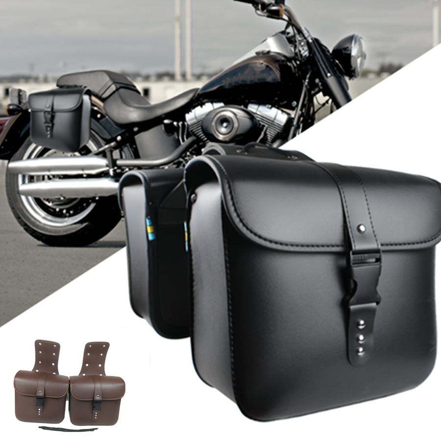 PU Leather Universal Motorcycle Side Saddle Bags Saddlebags Luggage Panier