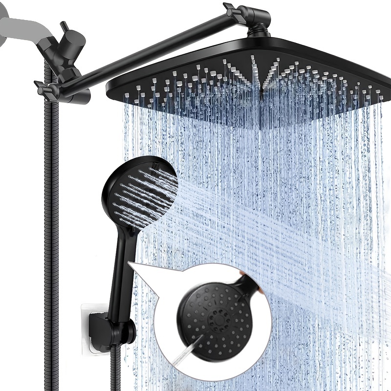 PDPBath Alcachofa de ducha de lluvia de metal de 12 pulgadas con brazo de  extensión ajustable de 16 pulgadas, cabezal de ducha cuadrado grande de  alta