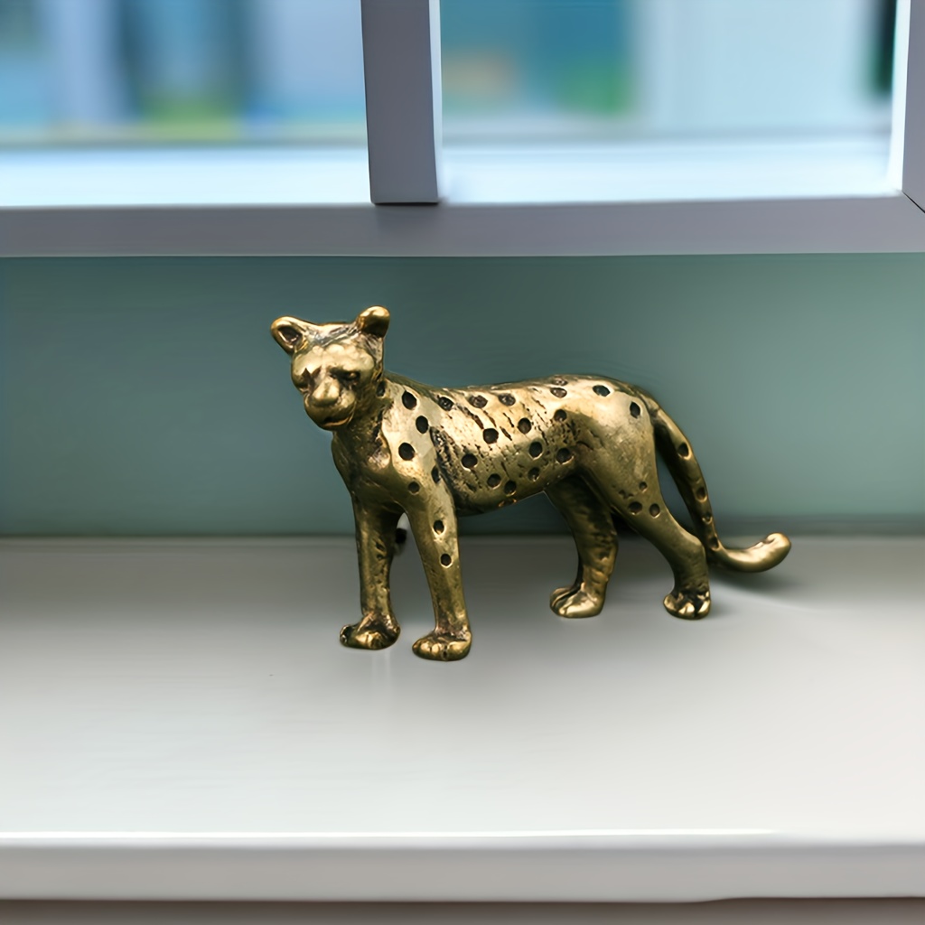 Leopard Statue Cheetah Figurine Brass Antique Lifelike Handmade