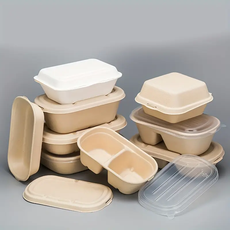 Take Out Food Containers With Lids, 1/2 Compartment Biodegradable