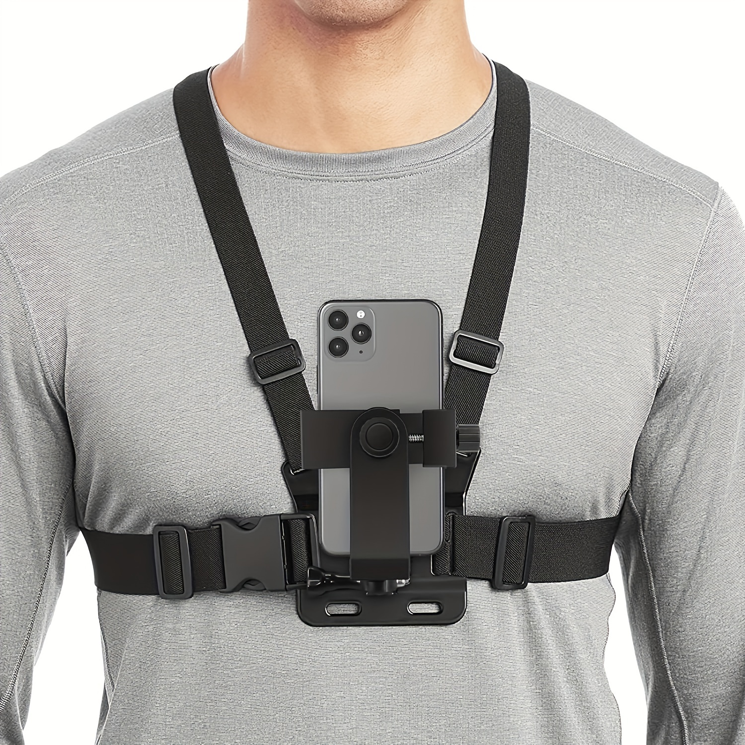 Support de harnais de poitrine réglable en 2 pièces avec clip de téléphone  portable