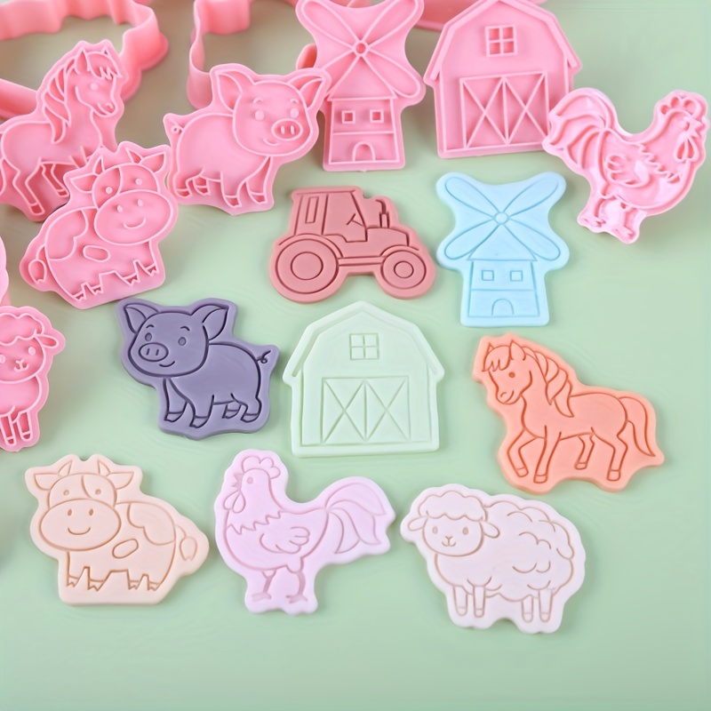 

Set, Farm Cookie Cutters, Farmhouse Farm Animals Pastry Cutters, Plastic Cookie Embosser, Biscuit Molds, Baking Tools, Kitchen Gadgets, Kitchen Accessories