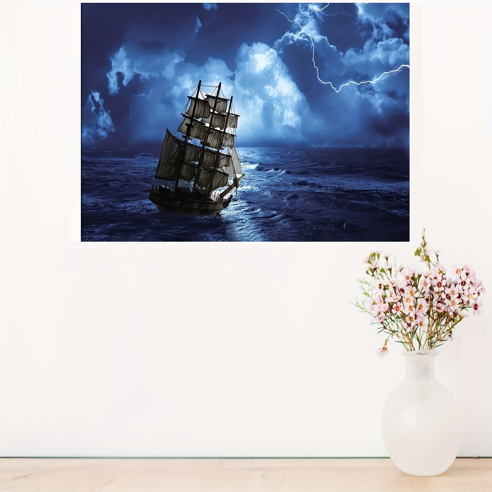 Pirate Ship Decor Wall Art Viking Sailboat In Sea Canvas Art - Temu