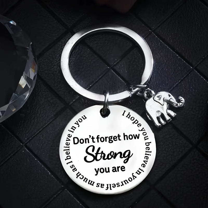 Temu Inspirational Stainless Steel Keychain, Don't Forget How Strong You Are Elephant Pendant Key Ring, Car Key Bag Pendant Accessory,Stainless Steel