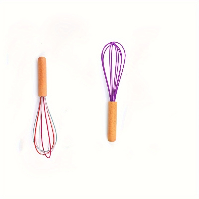 Silicone Wooden Handle Baking Egg Beater Manual Milk Beater