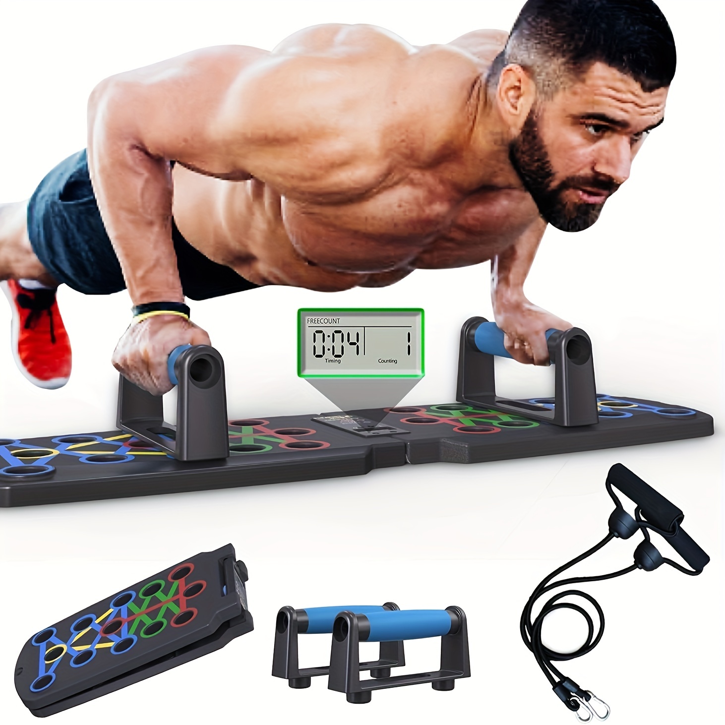 Push up Board, Portable Push up Bar with Auto Timing & Counting, Home Workout  Equipment Push up Board for Men and Women with Resistance Bands, Strength  Train Chest Tricep Back Workout 