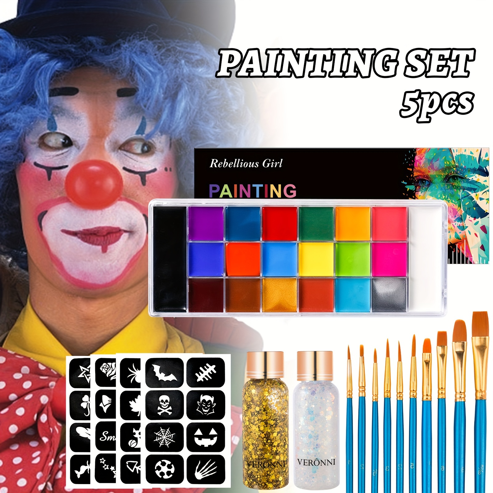 Face Body Paint Set-20 Colors Oil Palette Halloween Cosplay Makeup Kit Face  Painting Kit For Party And Adults Face Paint Kit With 10 Brushes & 32 Sten