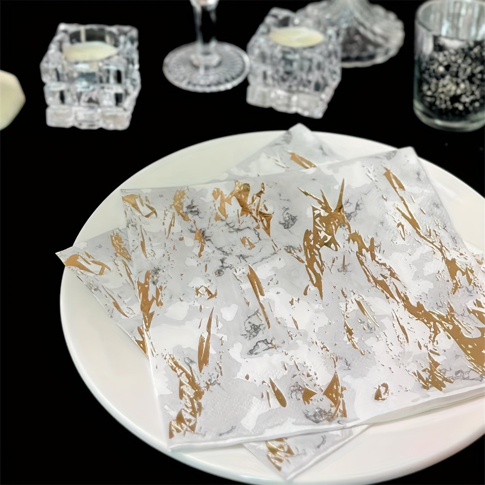 16pcs Marble Bronzing Napkins Wedding Party Decoration Paper Towel 33x33cm